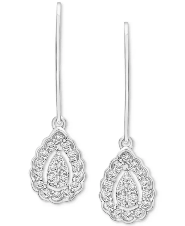 Diamond Teardrop Halo Cluster Leverback Drop Earrings (1/4 ct. t.w.) in Sterling Silver, Created for Macy's - Image 3