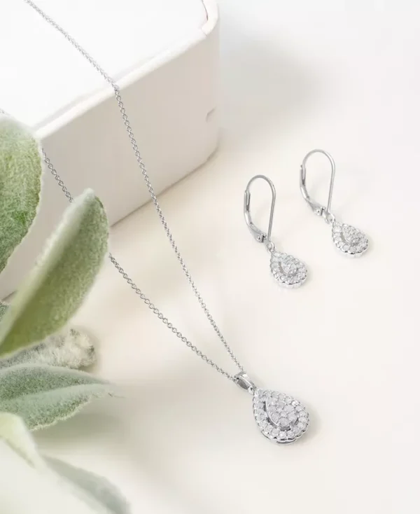 Diamond Teardrop Halo Cluster Leverback Drop Earrings (1/4 ct. t.w.) in Sterling Silver, Created for Macy's - Image 4