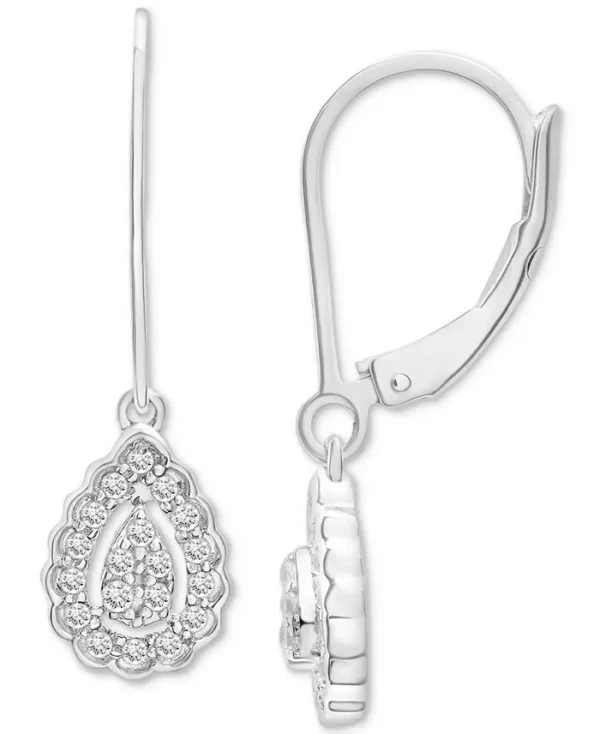 Diamond Teardrop Halo Cluster Leverback Drop Earrings (1/4 ct. t.w.) in Sterling Silver, Created for Macy's - Image 5