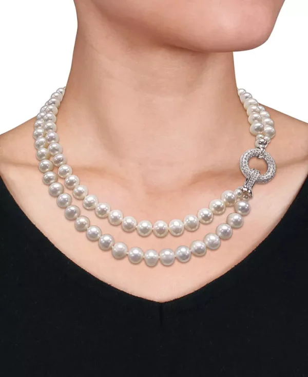 Cultured Freshwater Pearl & Cubic Zirconia Double Strand 17" Collar Necklace