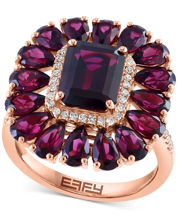 EFFY Rhodolite (7-1/10 ct. t.w.) & Diamond (1/6 ct. t.w.) Halo Ring in 14k Rose Gold - Image 4