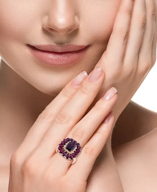 EFFY Rhodolite (7-1/10 ct. t.w.) & Diamond (1/6 ct. t.w.) Halo Ring in 14k Rose Gold