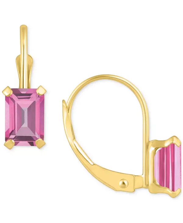 Pink Topaz Emerald-Cut Solitaire Leverback Earrings (1-3/8 ct. t.w.) in 10k Gold - Image 3