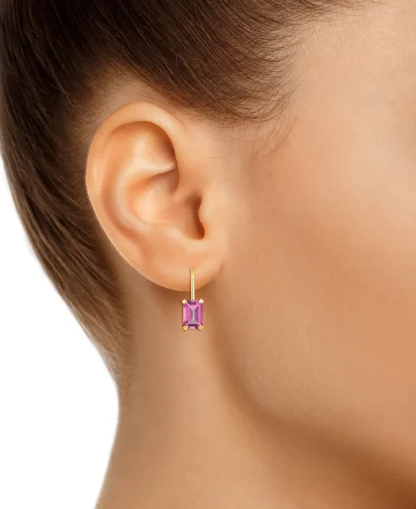 Pink Topaz Emerald-Cut Solitaire Leverback Earrings (1-3/8 ct. t.w.) in 10k Gold