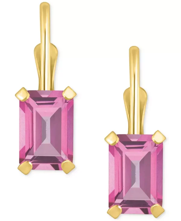 Pink Topaz Emerald-Cut Solitaire Leverback Earrings (1-3/8 ct. t.w.) in 10k Gold - Image 2